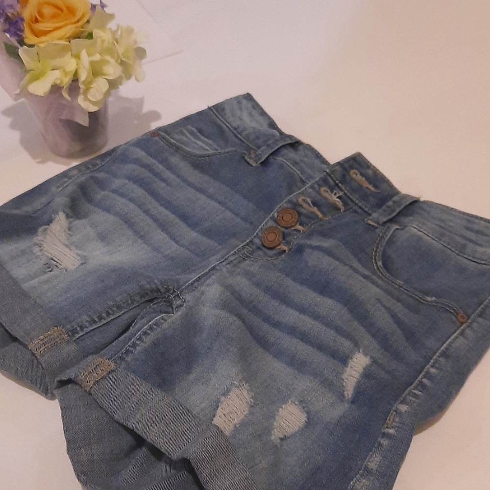 Petite denim ripped shorts